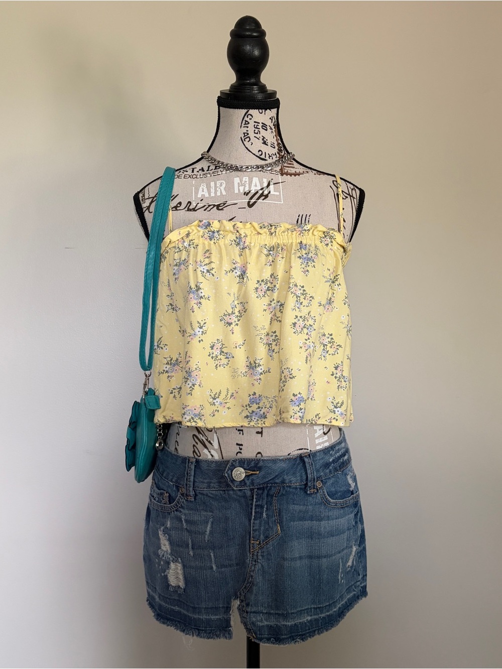 butter yellow garage flowy ditsy floral crop top